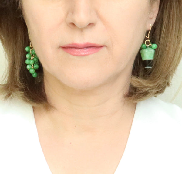 Asymmetrical Green Jade Gold Earrings