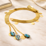 Dangling Turquoise Wide Gold Chain Belt