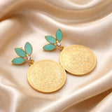 Gold Coin Gemstone Earrings