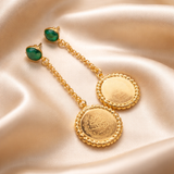 Jade Gold Coin Dangle Earrings