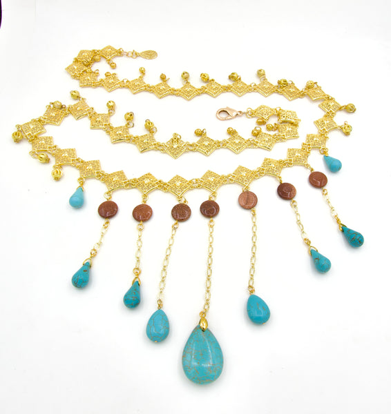 Howlite Turquoise Gold Belt