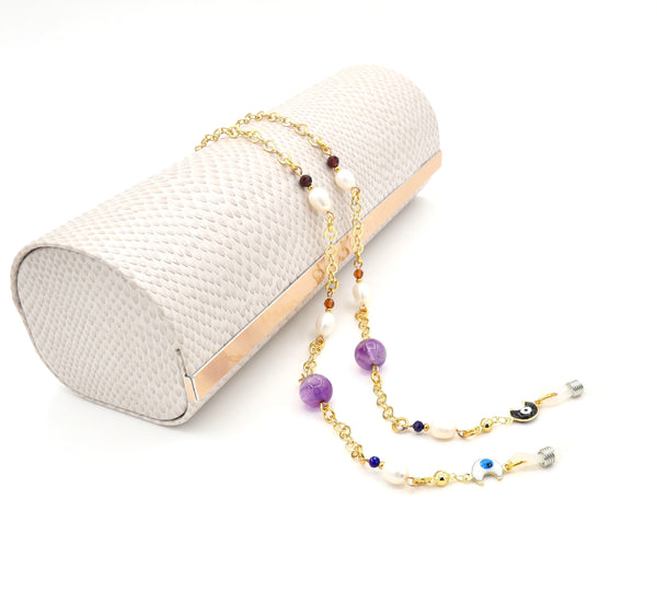 Amethyst and Pearl Gold Eyeglasses Chain