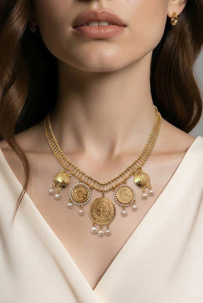 Gold Coin Pearl Necklace