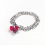 Dark Pink Agate Silver Chain Bracelet