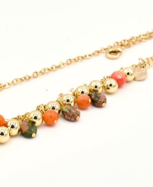 Delicate Coral and Jasper Gold Necklace