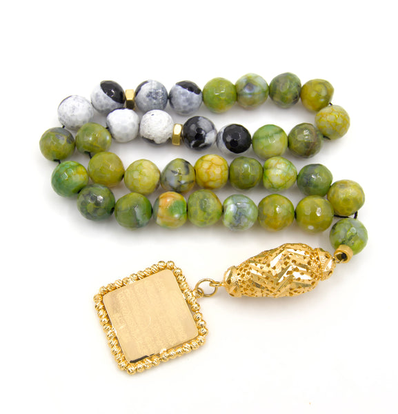 Green Agate Gold Islamic Prayer Beads
