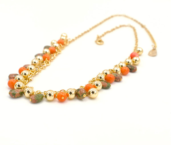 Delicate Coral and Jasper Gold Necklace