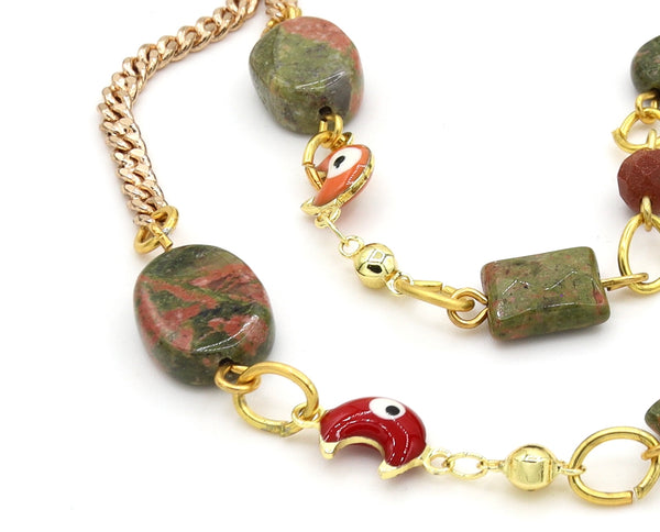 Evil Eye and Unakite Gold Eyeglass Chain