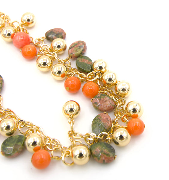 Delicate Coral and Jasper Gold Necklace