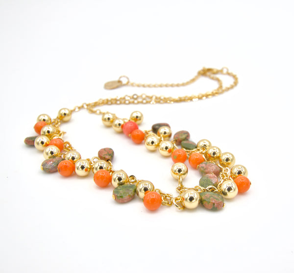 Delicate Coral and Jasper Gold Necklace