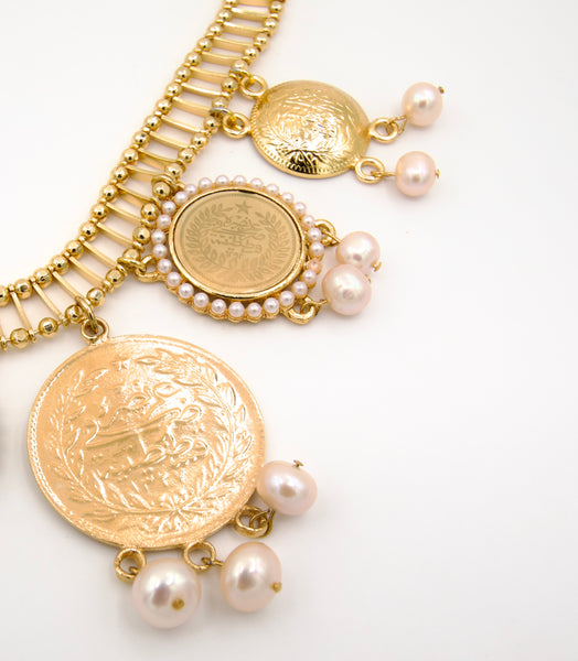 Gold Coin Pearl Necklace