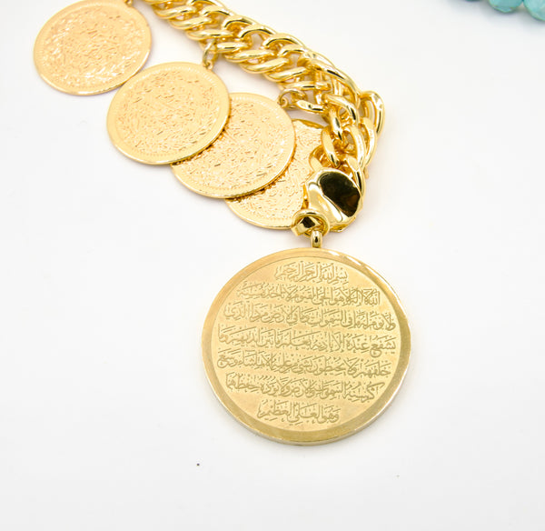 Islamic Turquoise Gold Coin Necklace