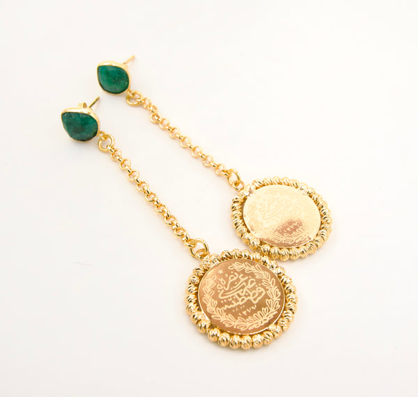 Jade Gold Coin Dangle Earrings