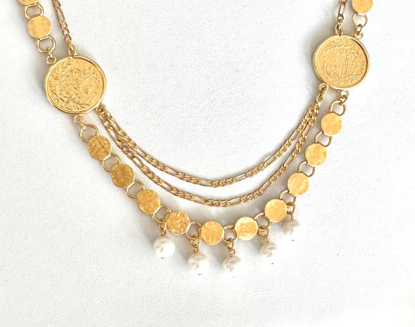 Unique Gold Coin and Pearl Necklace