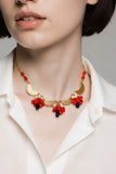 Coral and Pearl Cluster Gold Moon Necklace