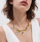 Mix Quartz Cluster Gold Moon Necklace