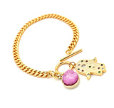 RawQuartz and Hamsa Gold Chain Bracelet