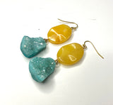 Raw Blue Quartz Yellow Jade Earrings
