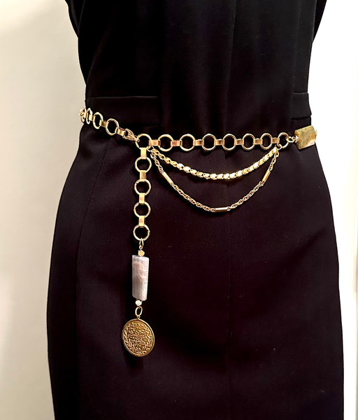 Agate and Gold Coin Chain Belt