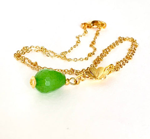 Green Jade Pendant Gold Necklace