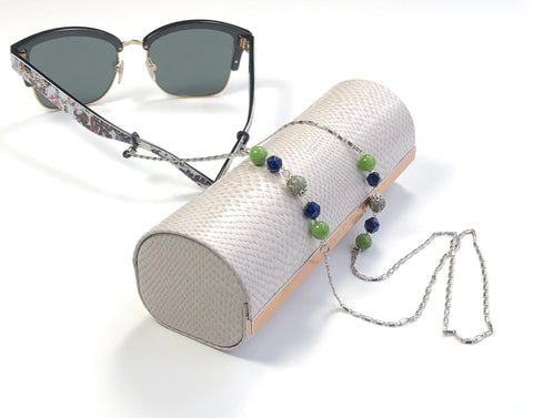 Silver Lapis and Jade Eyeglass Chain
