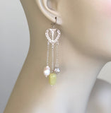 Jade and Pearl Silver Earrings