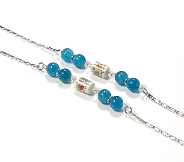 Apatite and Enameled Bead Silver Eyeglasses Chain