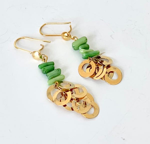 Green Coral Gold Earrings