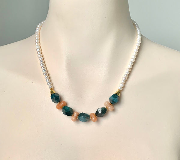Pearl Apatite and Aventurine Gold Necklace