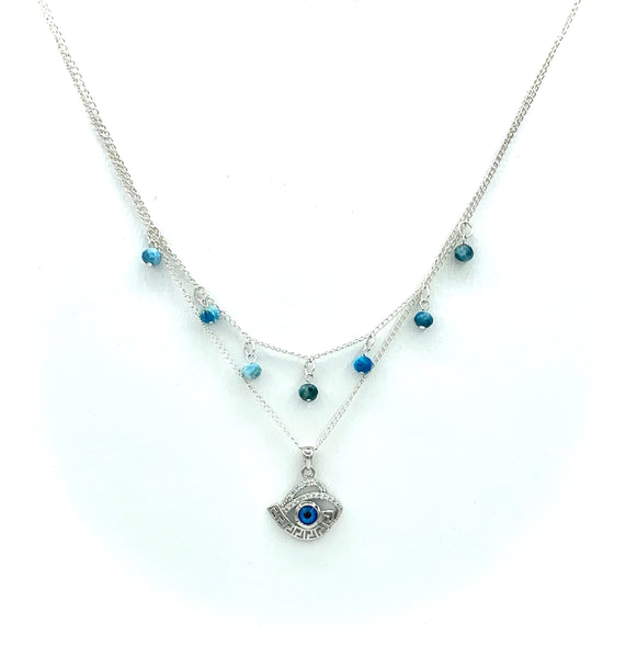 Sterling Silver Evil Eye And Apatite Stone Necklace