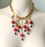 RED AGATE AND GOLD MOON STATEMENT HANDMADE NECKLACE