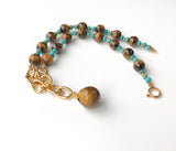 TIGER EYE AND TURQUOISE HANDMADE GOLD NECKLACE