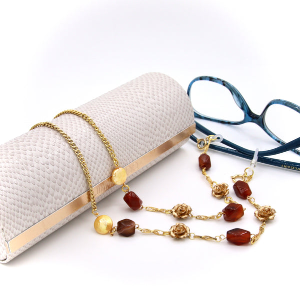 AGATE AND PEARL EYEGLASS AND MASK HOLDERCHAIN