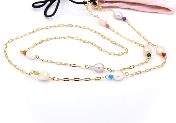 PEARL AND GEMSTONE FACE MASK GOLD CHAIN HANDMADE