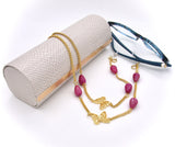 PINK JADE EYEGLASS AND MASK HOLDER GOLD CHAIN