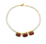 RED JADE AND PEARL GOLD HANDMADE NECKLACE