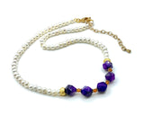 PURPLE AGATE AND PEARL GOLD HANDMADE NECKLACE