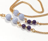 BLUE LACE AGATE AND AMETHYST HANDMADE GOLD EYEGLASS CHAIN