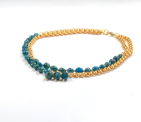 Two raw apatite gold necklace