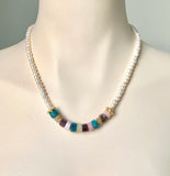 RAW GEMSTONES AND PEARL GOLD HANDMADE NECKLACE