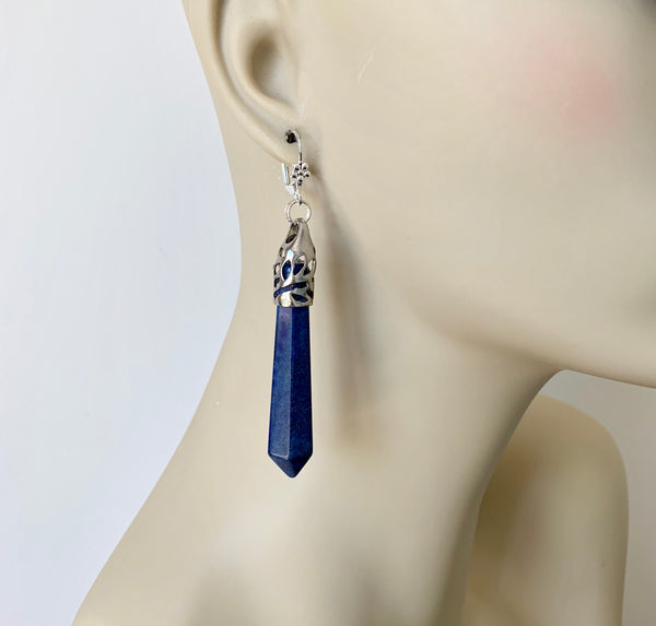 Long Lapis Lazuli Silver Earrings