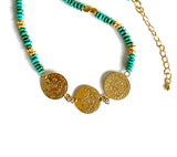 TURQUOISE GOLD COIN NECKLACE. HANDMADE TURQUOISE NECKLACE, HANDMADE GIFT
