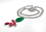 GREEN AGATE GEMSTONE AND RED CORAL HANDMADE SILVER STATEMENT NECKLACE