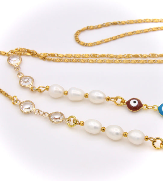 PEARL AND EVIL EYE GOLD EYEGLASS CHAIN
