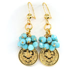 TURQUOISE AND GOLD COIN HANDMADE EARRINGS