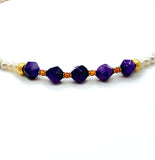 PURPLE AGATE AND PEARL GOLD HANDMADE NECKLACE