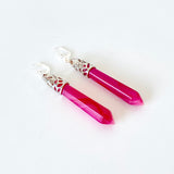Long Pink Agate Silver Earrings