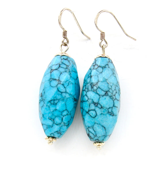 Large Howlite Turquoise Silver Earrings