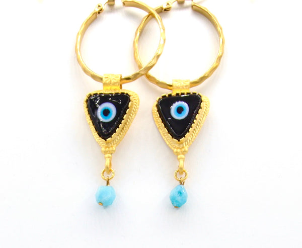 Large Evil Eye Gold Earrings
