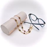 Unakite and Golden Sandstone Gemstone Gold Sunglasses Chain